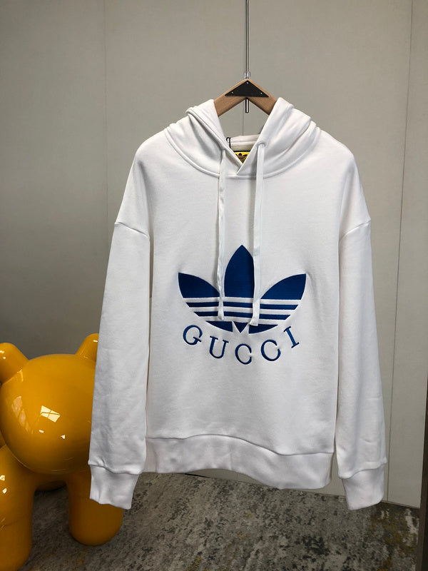 Back view of Gucci luxury clothing with label-forward styling