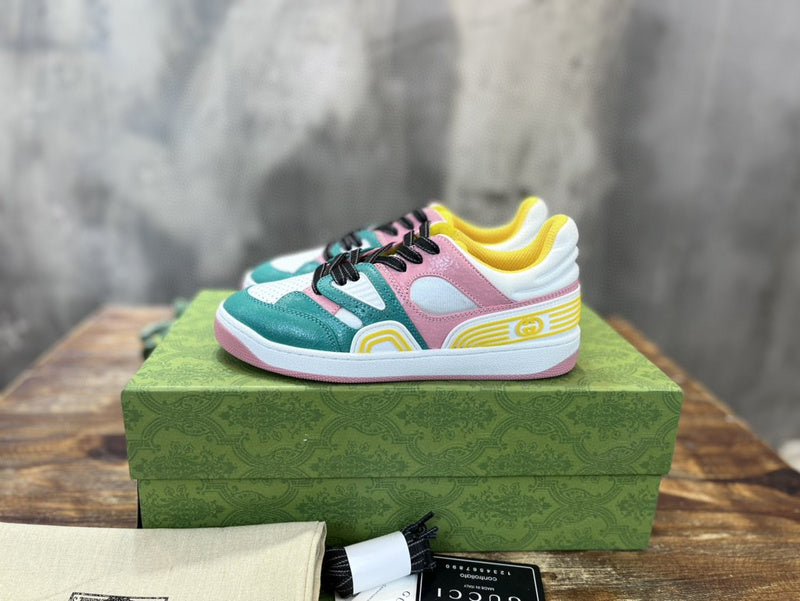 Gucci Streetwear sneakers in neutral cream signature lace-up style front view