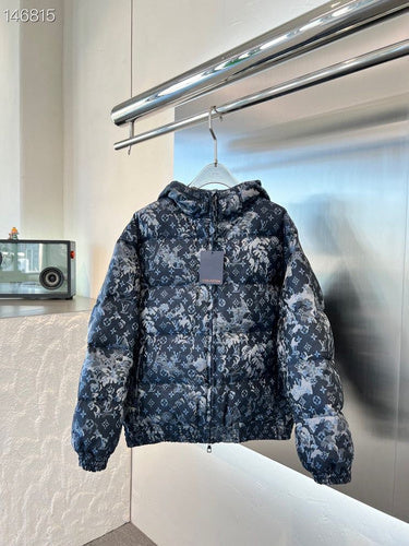 Front view of Louis Vuitton luxury clothing with signature branding