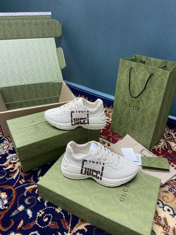Gucci neutral cream luxury sneakers view 9 breathable knit upper