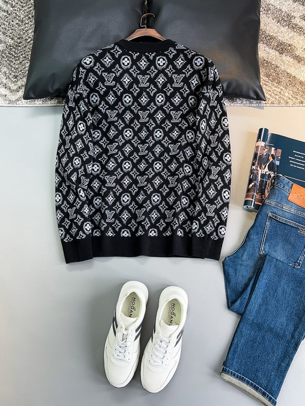 Side profile of Louis Vuitton luxury clothing with monogram-inspired silhouette