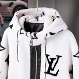 Back view of Louis Vuitton luxury clothing with signature branding