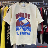 Side profile of Rhude luxury clothing with relaxed-fit cut