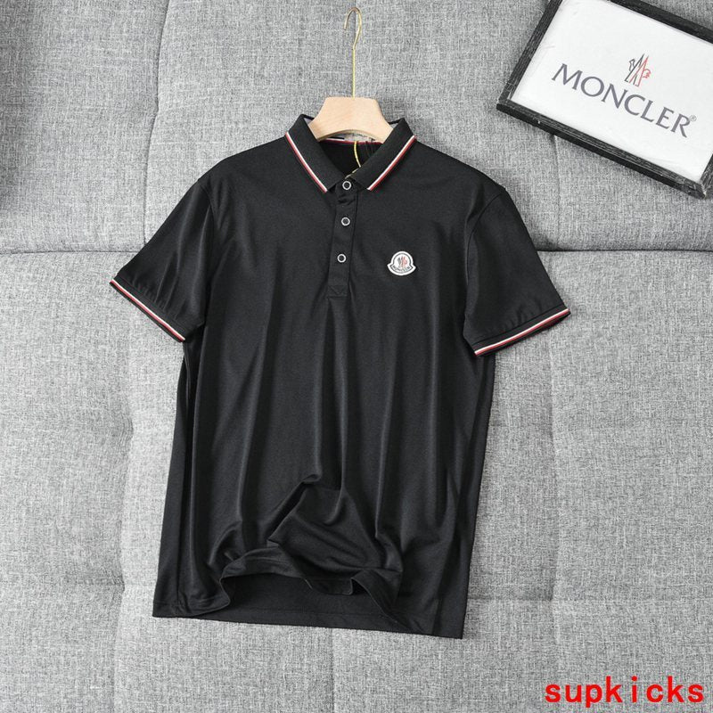 Front view of Moncler luxury clothing with logo-detail design