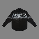 Side profile of Louis Vuitton luxury clothing with monogram-inspired silhouette