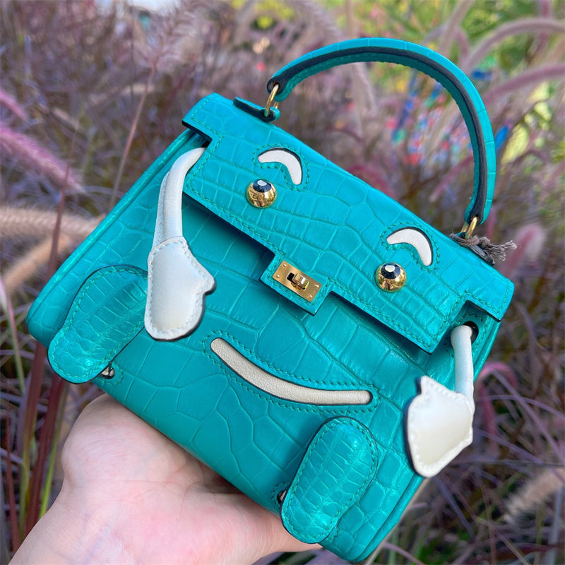 Side view of modernist structured handbag