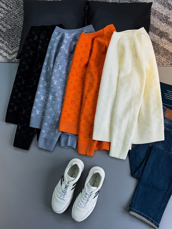 Close-up detail shot of Louis Vuitton luxury clothing with monogram-inspired silhouette