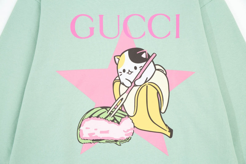 Flat lay presentation of Gucci luxury clothing with contemporary cut