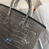 Side view of considered structured handbag