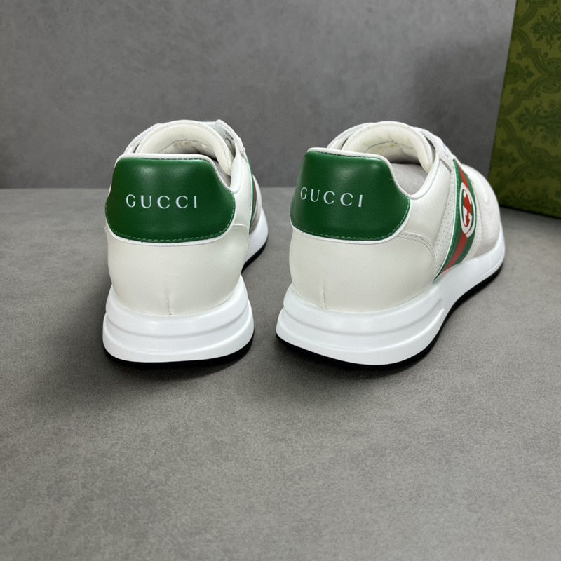 Side profile of Gucci fresh white-and-black sneakers breathable knit upper