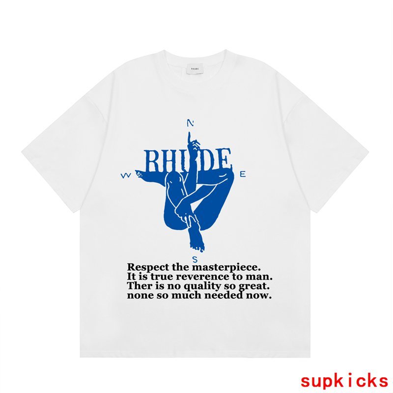 Side profile of Rhude luxury clothing with logo-detail design