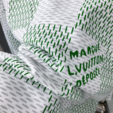Front view of Louis Vuitton luxury clothing with label-forward styling