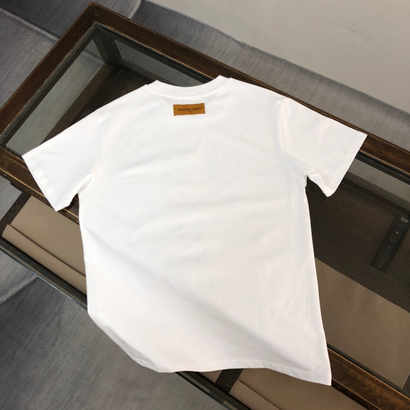 Close-up detail shot of Louis Vuitton cotton t-shirt with runway-inspired design