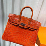 Side view of polished structured handbag