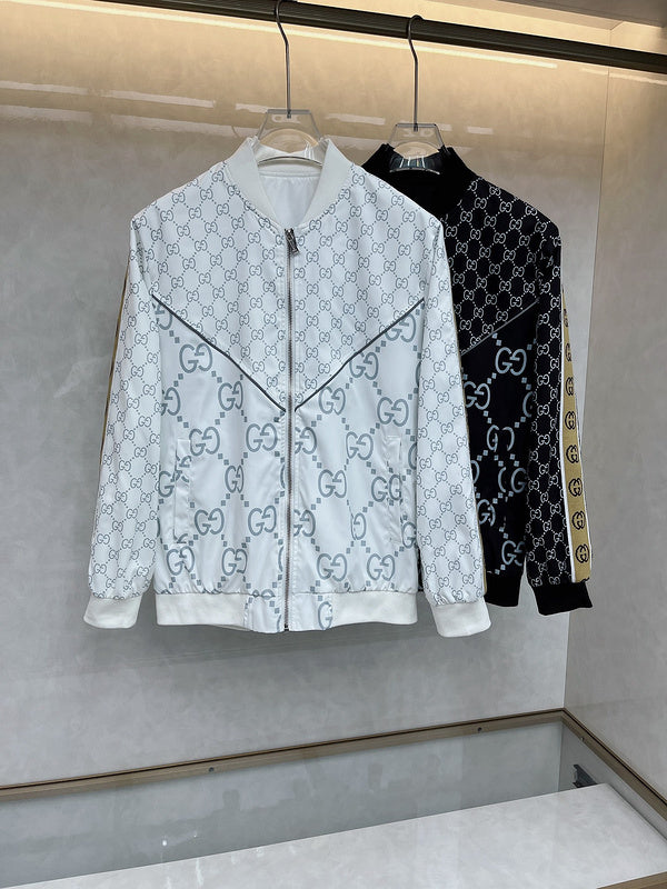 Close-up detail shot of Gucci luxury clothing with logo-detail design