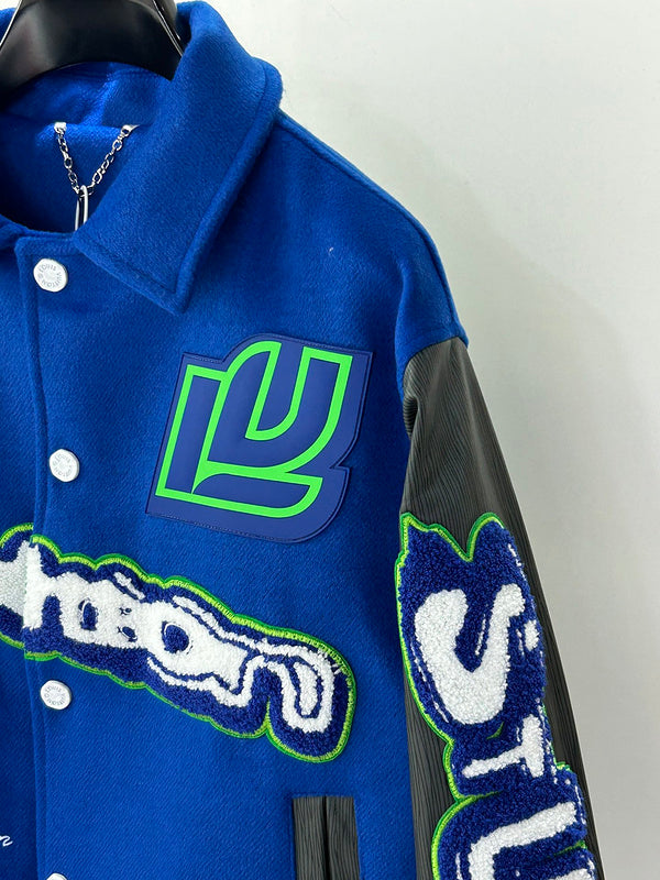 Close-up detail shot of Louis Vuitton luxury clothing with relaxed-fit cut