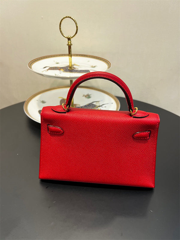 Side view of structured structured handbag