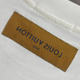 Close-up detail shot of Louis Vuitton cotton t-shirt with logo-detail design