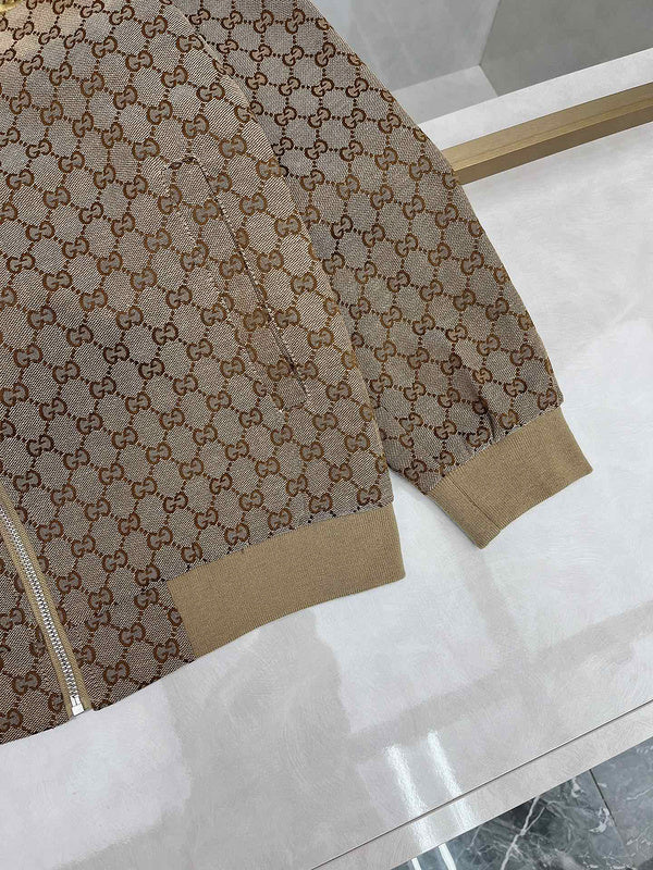 Full styled look of Gucci luxury clothing with monogram-inspired silhouette