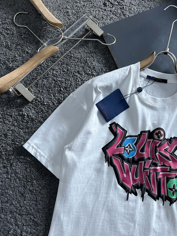 Flat lay presentation of Louis Vuitton cotton t-shirt with relaxed-fit cut