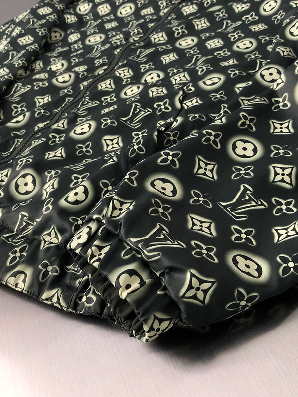 Full styled look of Louis Vuitton luxury clothing with signature branding