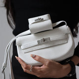 Side view of effortless structured handbag