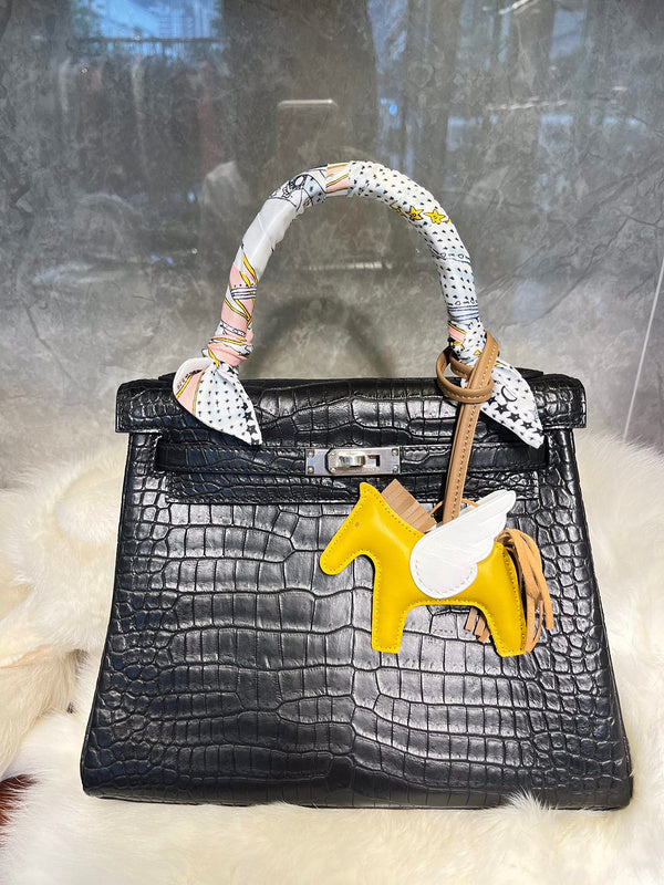 Side view of contemporary structured handbag