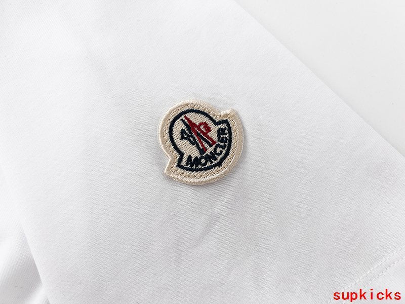 Front view of Moncler luxury clothing with monogram-inspired silhouette