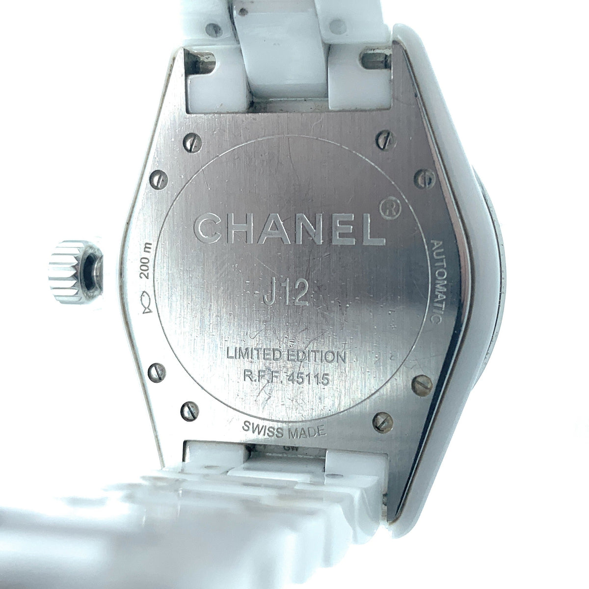 Full view of Chanel unisex white watch