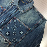 Close-up detail shot of Louis Vuitton luxury clothing with monogram-inspired silhouette