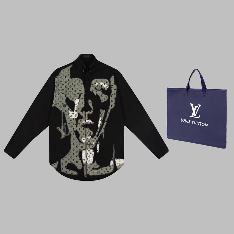 Front view of Louis Vuitton luxury clothing with logo-detail design