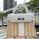 Side view of polished structured handbag