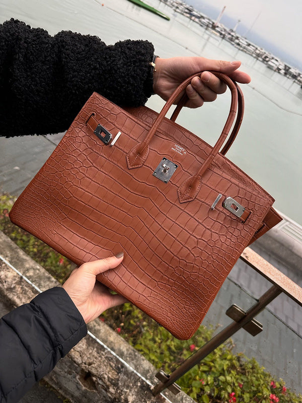 Understated bag shown from front angle