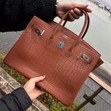 Understated bag shown from front angle