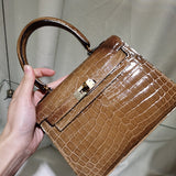Side view of graceful structured handbag