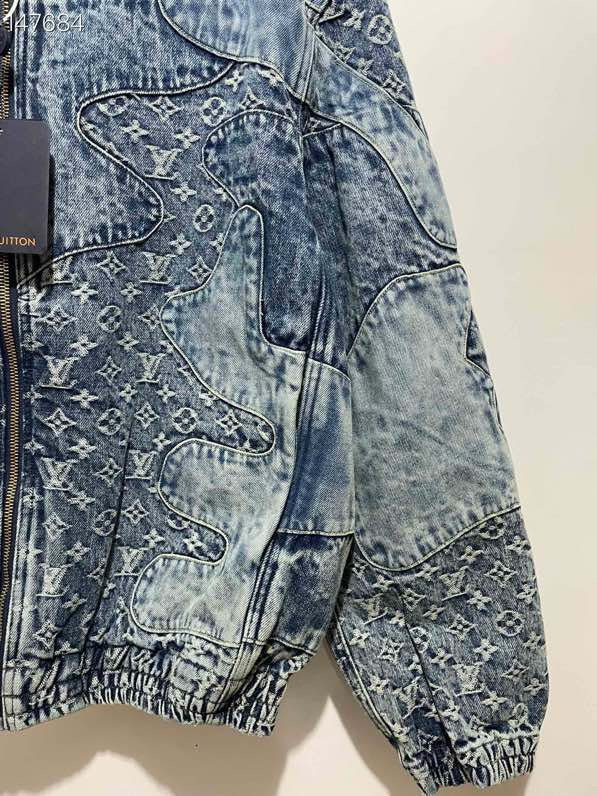 Front view of Louis Vuitton luxury clothing with signature branding