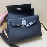 Side view of clean-lined structured handbag
