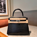Side view of versatile structured handbag
