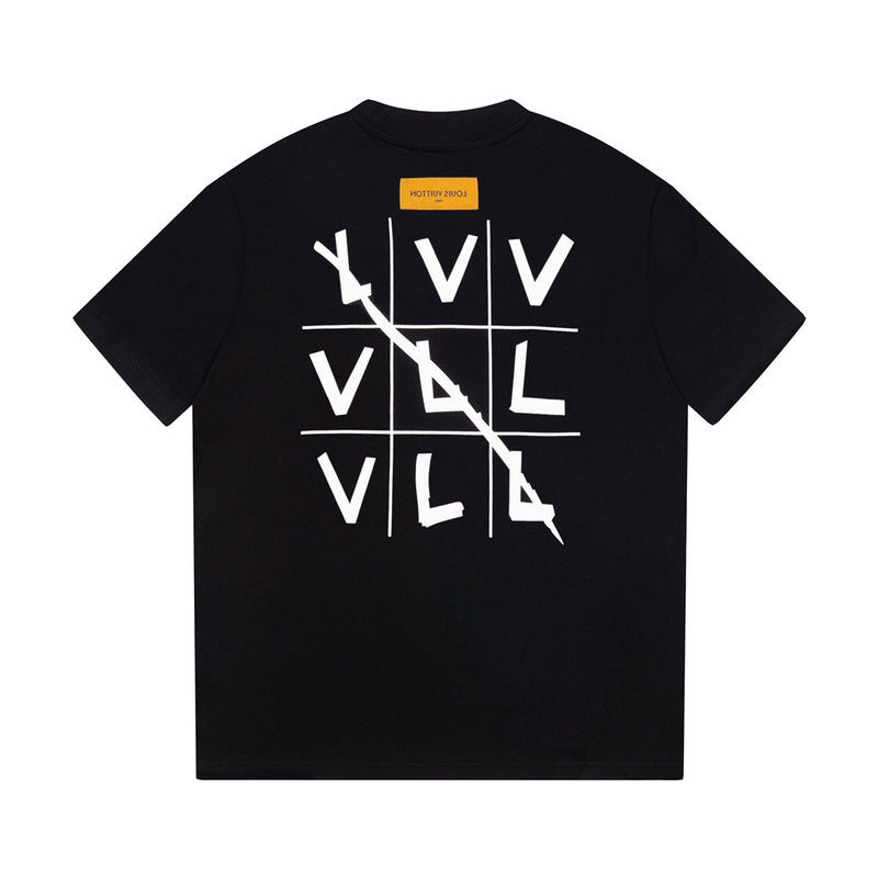 Close-up detail shot of Louis Vuitton cotton t-shirt with monogram-inspired silhouette