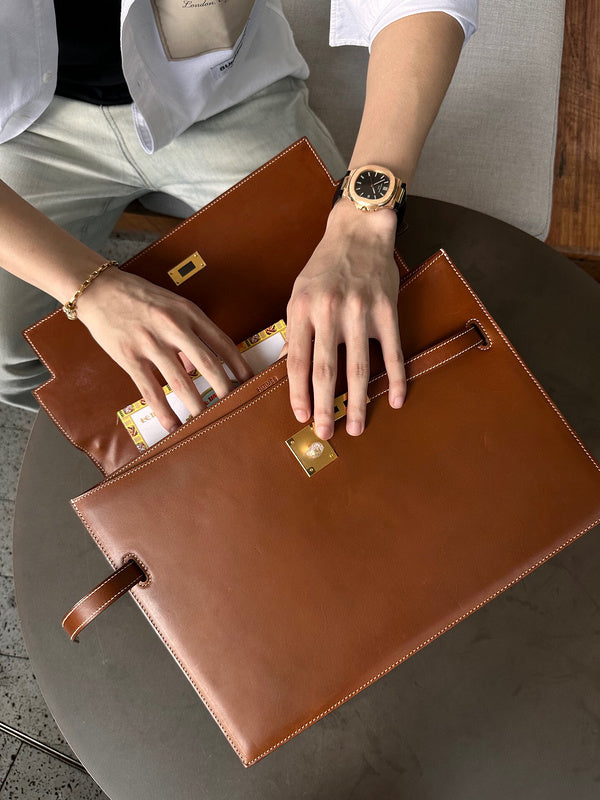 Side view of contemporary structured handbag