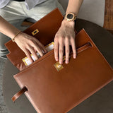 Side view of contemporary structured handbag