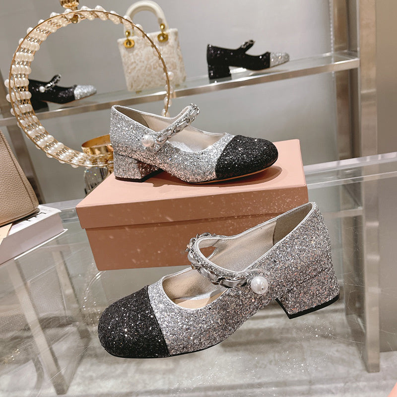 Close-up of Miu Miu shoes craftsmanship
