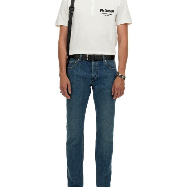 Alexander McQueen Jeans? Alexander Mcqueen Men Jeans With Embroidered Logo Premium Designer Denim Jeans