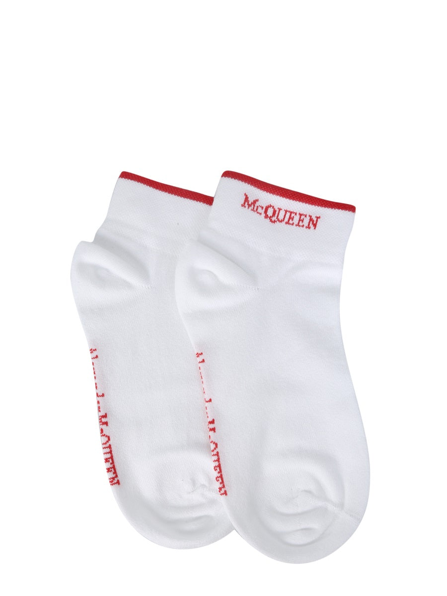 Alexander McQueen Socks- Alexander Mcqueen Women Sock With Logo Premium Designer Cotton Socks