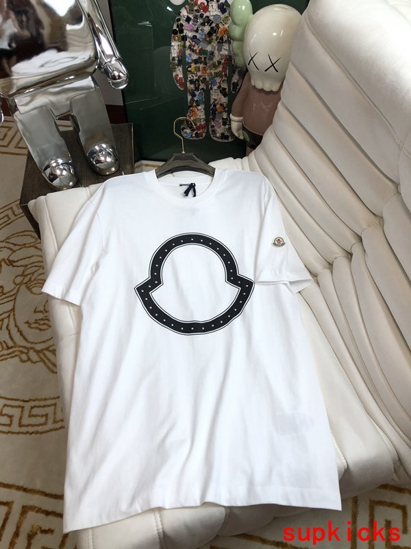 Front view of Moncler luxury clothing with monogram-inspired silhouette