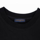 Flat lay presentation of Louis Vuitton luxury clothing with signature branding