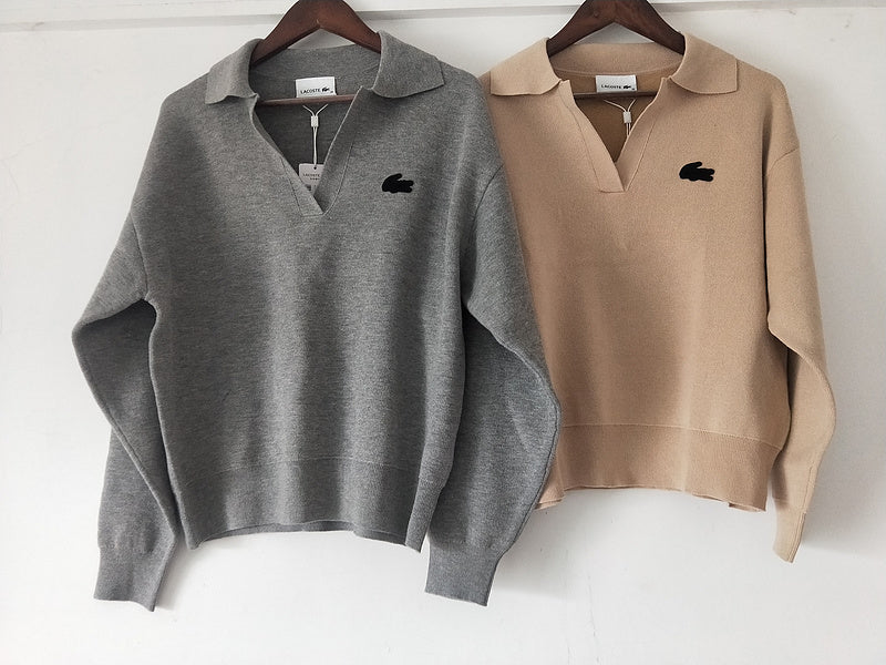 Back view of Lacoste luxury clothing with monogram-inspired silhouette