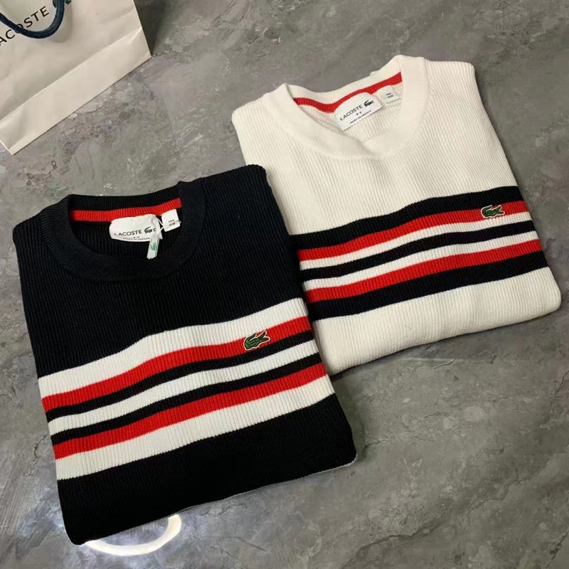 Flat lay presentation of Lacoste luxury clothing with monogram-inspired silhouette