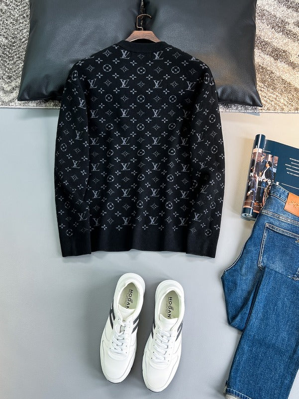 Side profile of Louis Vuitton luxury clothing with monogram-inspired silhouette