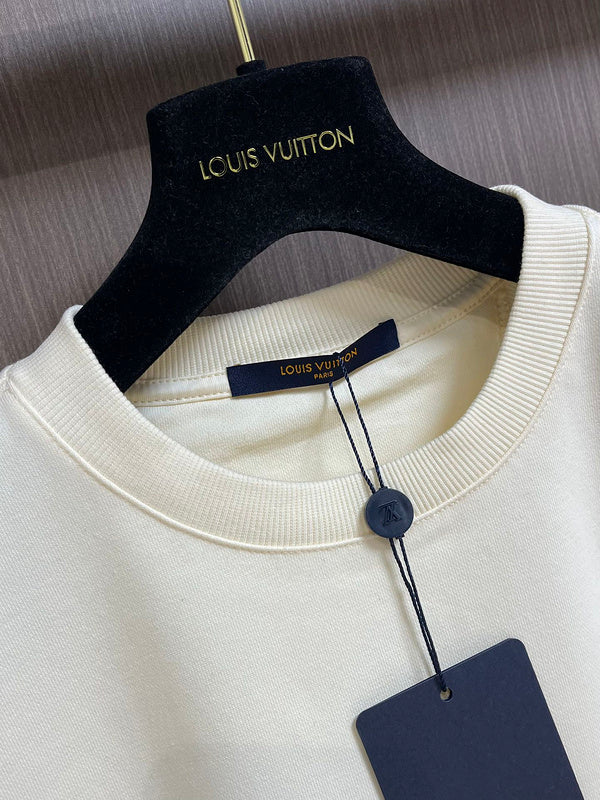 Front view of Louis Vuitton luxury clothing with logo-detail design